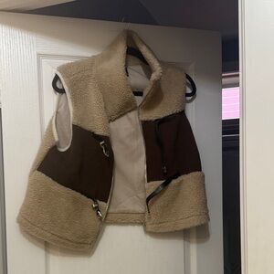 Cider Tan and Dark Brown Faux Sherpa Vest